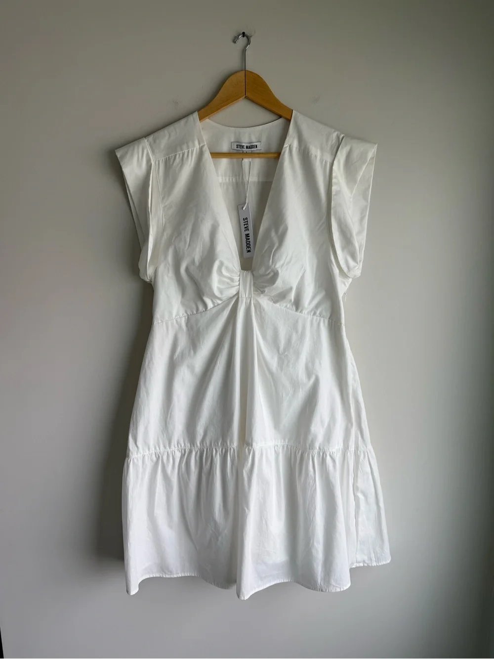 Steve Madden NWT White Cotton Poplin Mini Dress Size L Hidden Side Zip